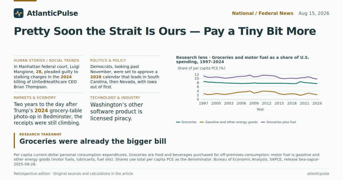 Editorial artwork: Pretty Soon the Strait Is Ours — Pay a Tiny Bit More