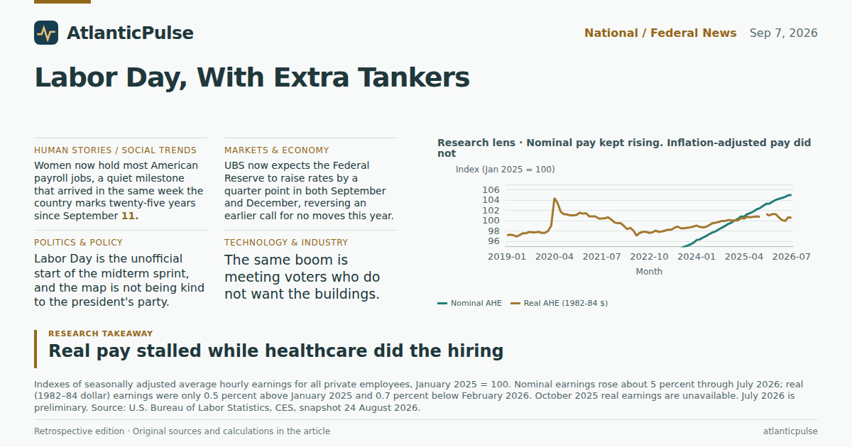 Editorial artwork: Labor Day, With Extra Tankers