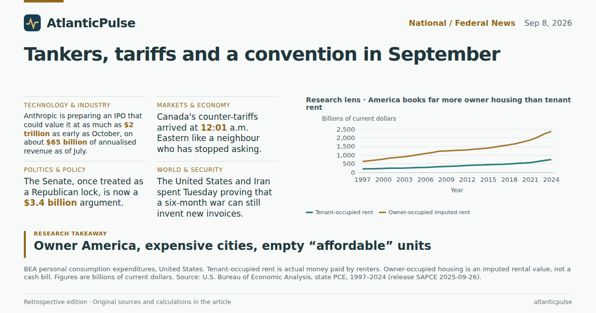 Editorial artwork: Tankers, tariffs and a convention in September