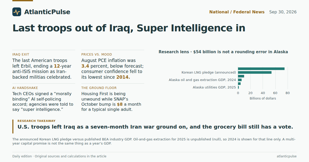 Editorial artwork: Last troops out of Iraq, Super Intelligence in, and a grocery bill that still votes