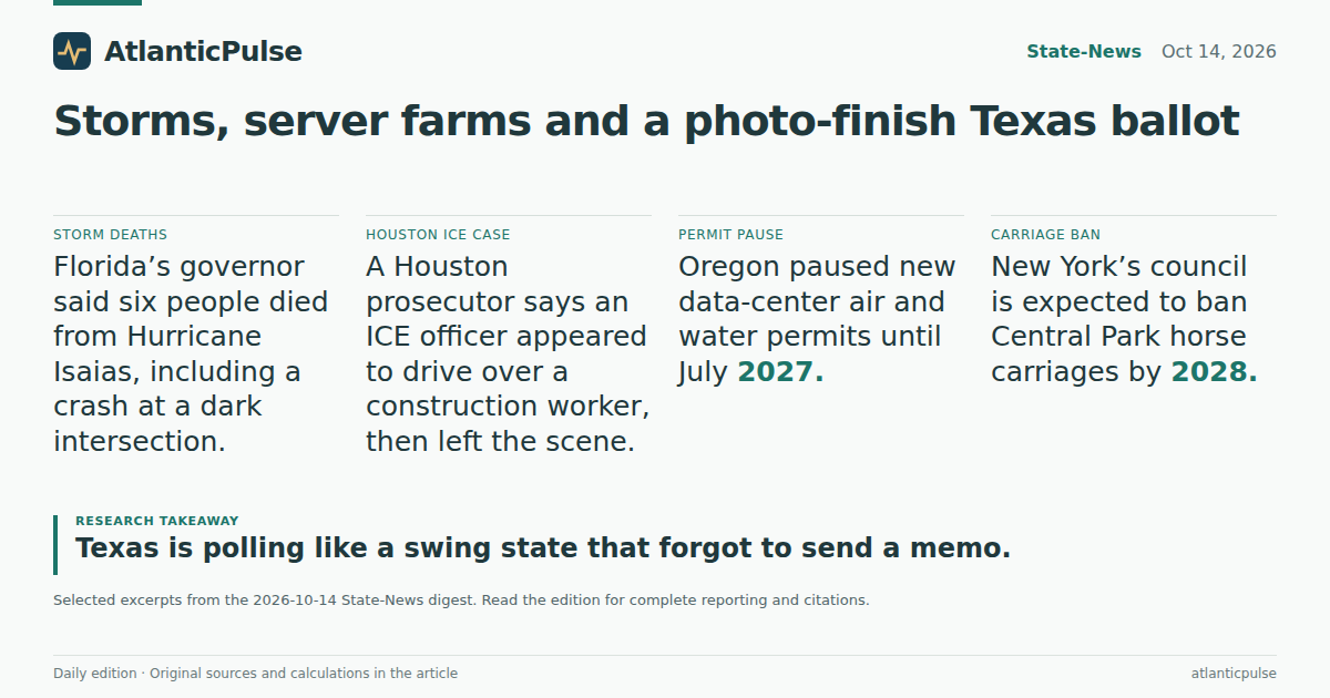 Editorial artwork: Storms, server farms and a photo-finish Texas ballot