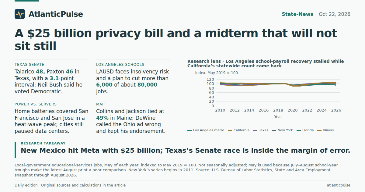 Editorial artwork: A $25 billion privacy bill, a midterm photo finish, and one very busy school bus