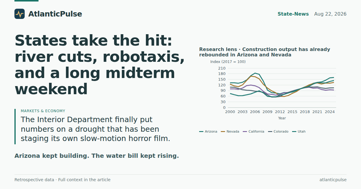 States take the hit: river cuts, robotaxis, and a long midterm weekend
