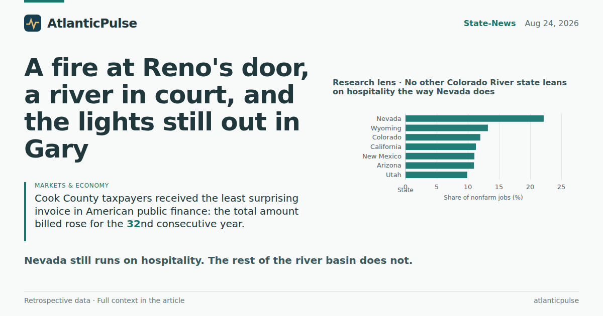A fire at Reno's door, a river in court, and the lights still out in Gary